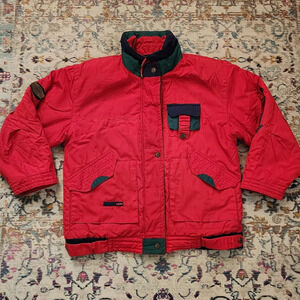 Mulberry Street Womens Vintage Cherry Red 90s  Zip Winter Warm Jacket, sz Sm